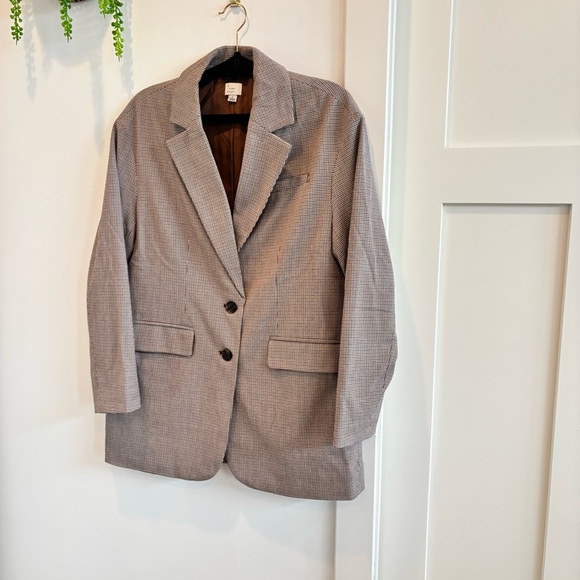 A New Day Houndstooth Plaid Women's Blazer Jacket Oversized Lined Neutral Size S - Picture 2 of 10
